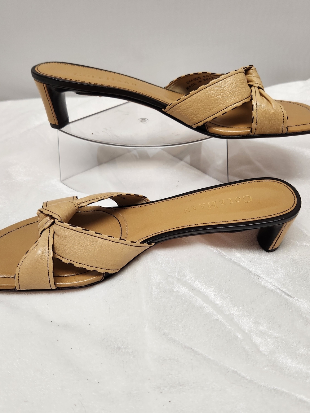 Cole Haan Tan Knotted Leather Kitten Heel Sandals